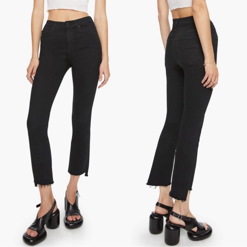 Mother The Insider Crop Step Fray Jeans in Black